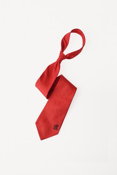 100% SILK EMBROIDERED TIE WILLY CHAVARRIA X ZARA - Red by Zara