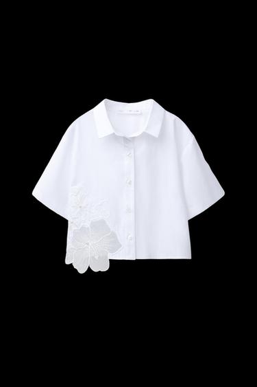 CAMISA POPELÓN FLOR BRILLO - Blanco de Zara - Imagen 0