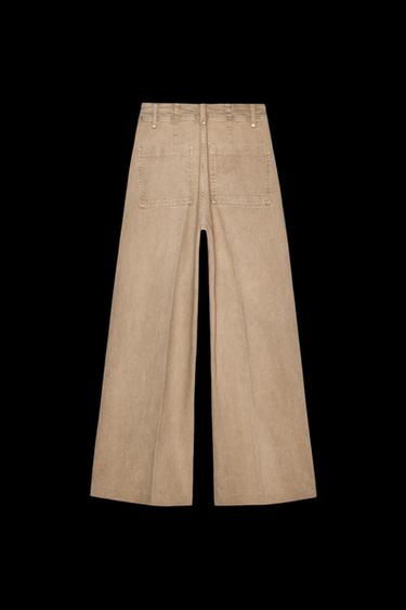 Zara ZW COLLECTION TAILORED WIDE LEG HI-RISE JEANS - SAND/BROWN