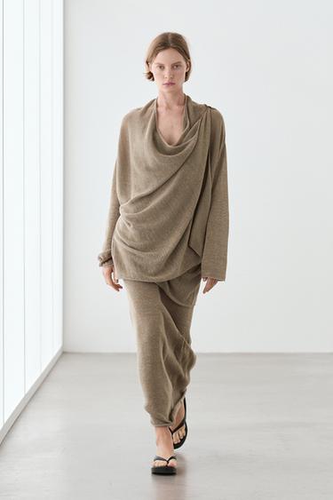 Zara Total look draped knit cape cardigan - Sand - Image 0