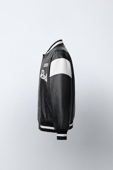 FAUX LEATHER BOMBER JACKET WITH EMBROIDERED TEXT - Black by Zara - Image 2