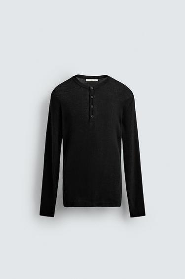 LIGHTWEIGHT GRANDAD COLLAR JUMPER - Black by Zara