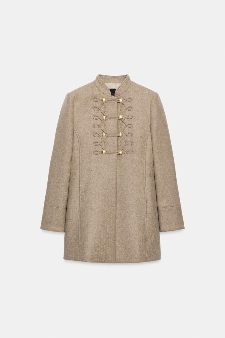 WOOL COAT WITH FROG FASTENING — Light mink