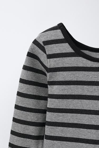 ROBE CÔTELÉE BRILLANTE À RAYURES - Gris chiné de Zara - Image 3