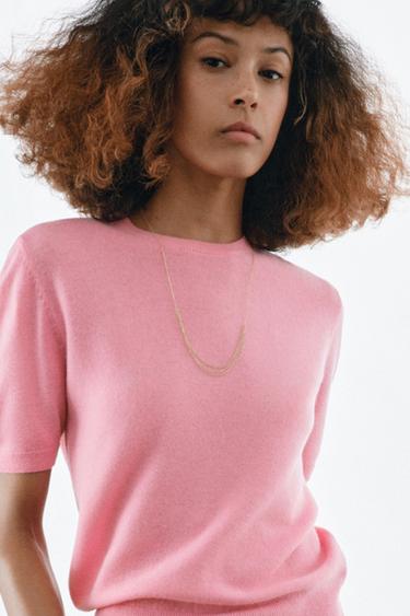 100% WOOL SHORT SLEEVE JUMPER - Bubble gum by Zara