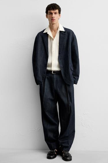 CROPPED WIDE-LEG DENIM TROUSERS - Indigo by Zara
