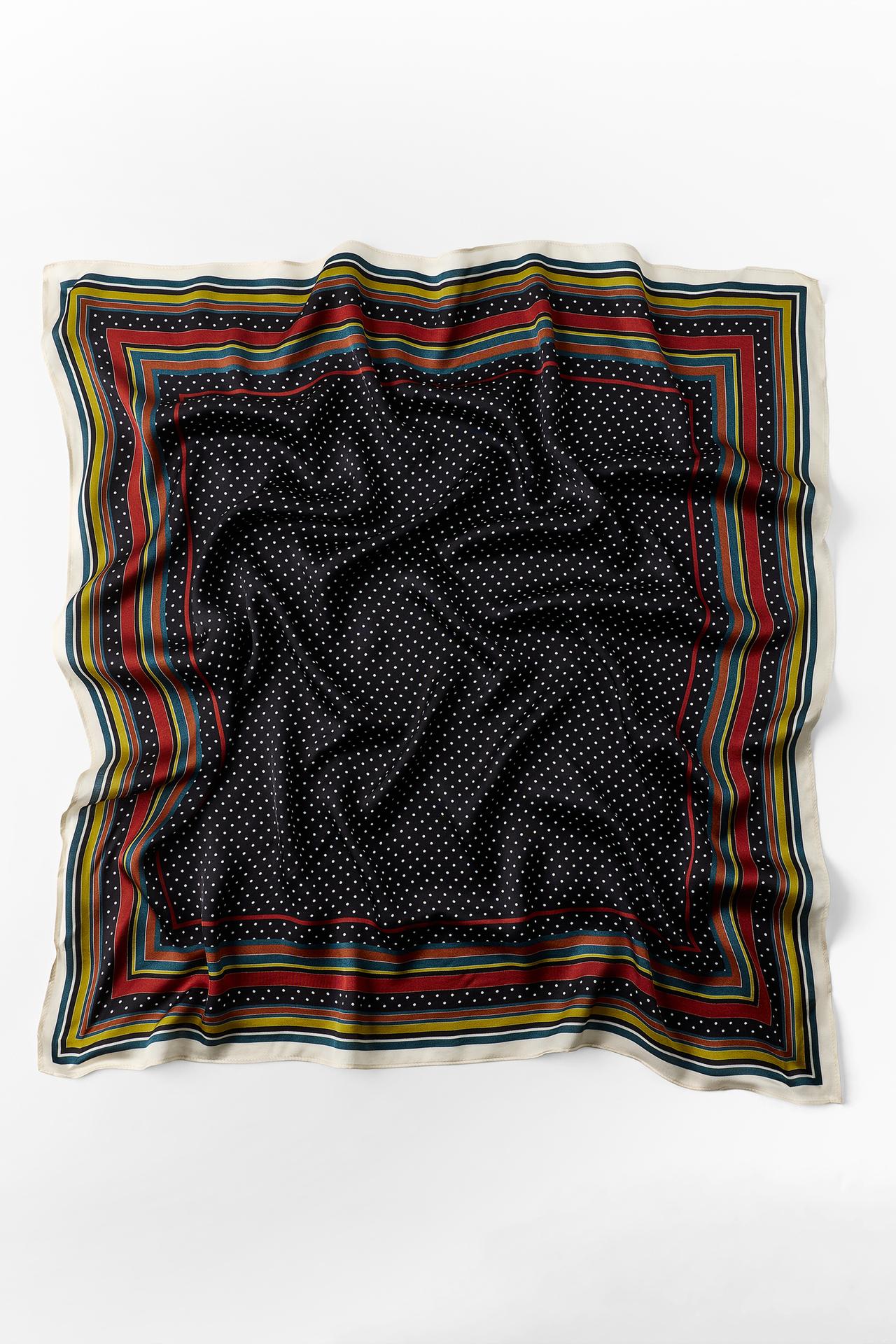 100% VISCOSE POLKA DOT PRINTED SCARF — Black