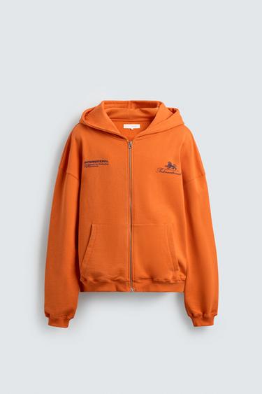 CONTRAST SLOGAN ZIP-UP HOODIE - Orange by Zara
