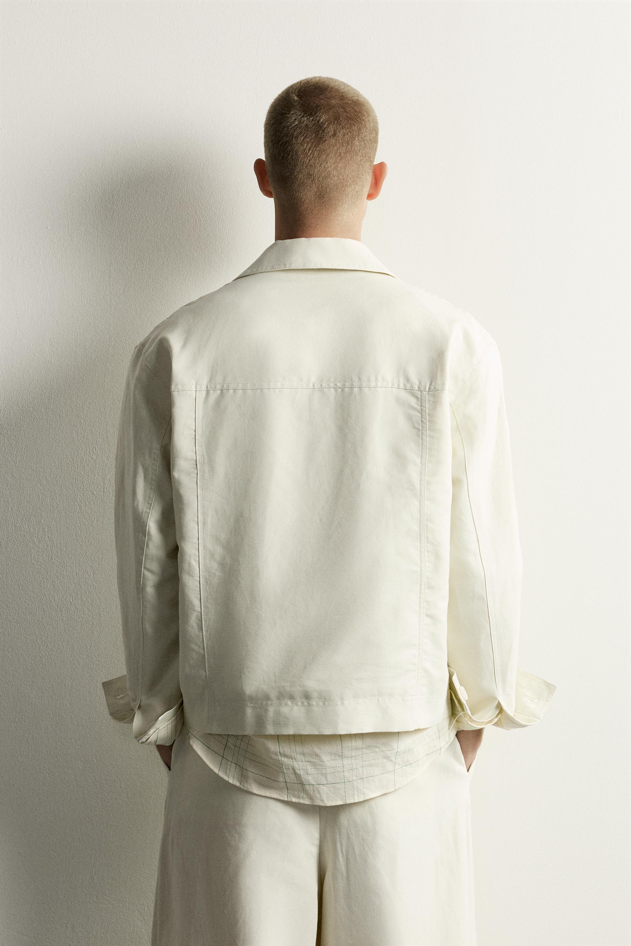 Zara COTTON-LINEN RELAXED FIT OVERSHIRT — фото 3