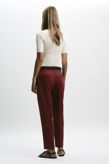 PANTALON DROIT TAILLE HAUTE - Grenat de Zara - Image 4
