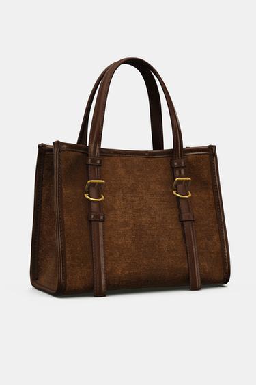 CORDUROY MINI TOTE BAG - Brown by Zara - Image 1