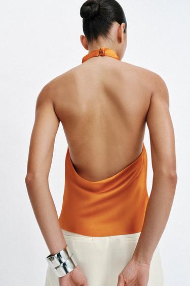 SATIN HALTER TOP - Orange by Zara - Image 4