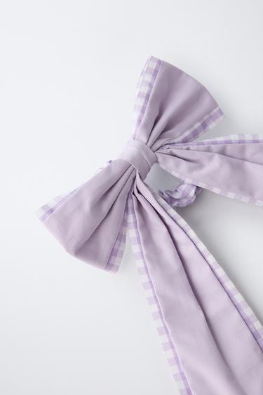 GINGHAM CHECK BOW SCRUNCHIE - Lilac by Zara - Image 1