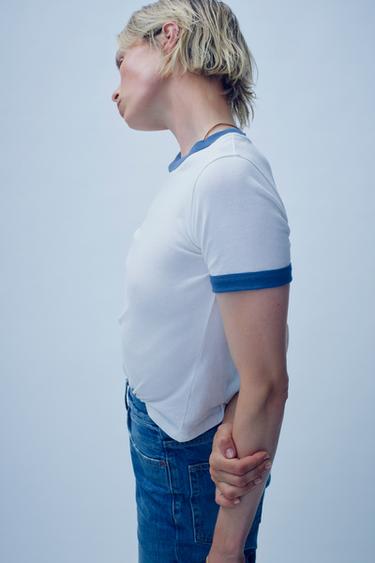 T-SHIRT EFFET DÉLAVÉ CÔTELÉ - Bleu de Zara - Image 2