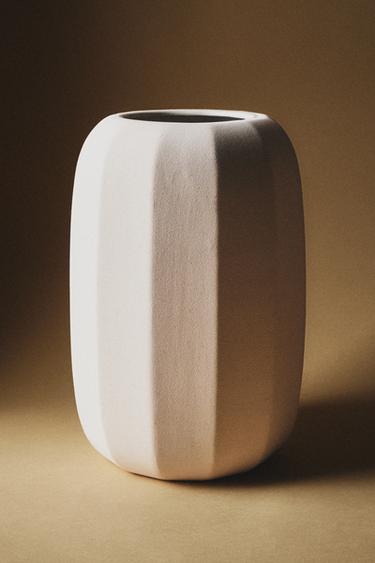 Zara STONEWARE VASE WITH LINES - Ecru