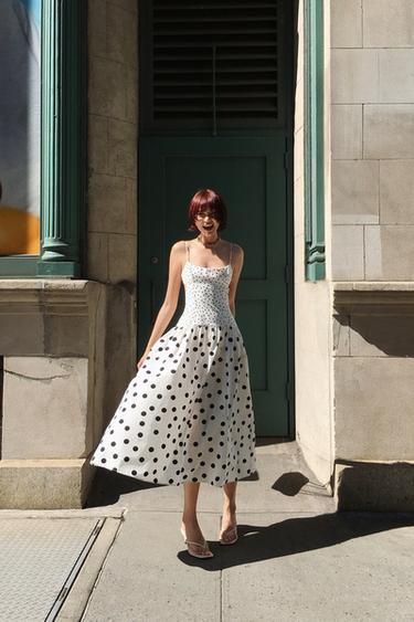 STRAPPY DOT MIDI DRESS - Ecru / Black by Zara