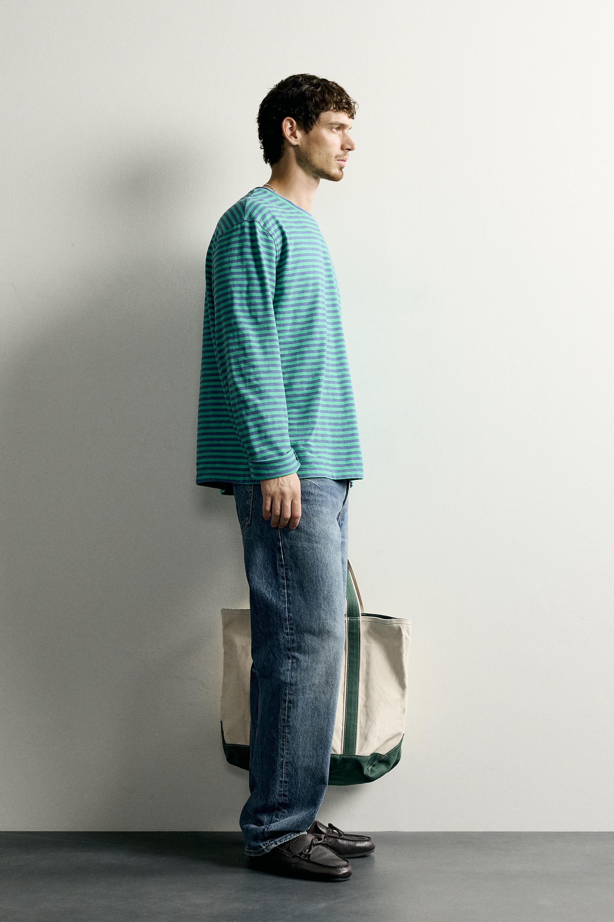 Мужские футболки Zara RELAXED FIT STRIPED JACQUARD T-SHIRT — фото 4