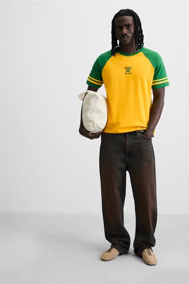 T-SHIRT COLOR BLOCK BRODÉ - Jaune de Zara - Image 4