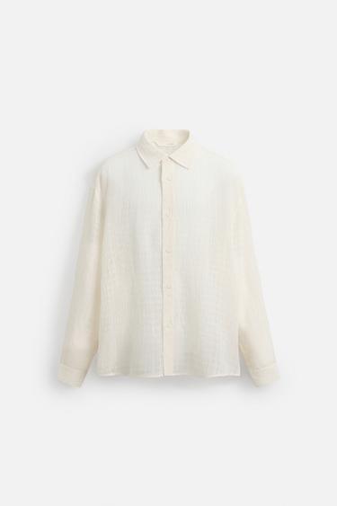 COTTON/LINEN TEXTURED SHIRT - Oyster-white by Zara - Image 8