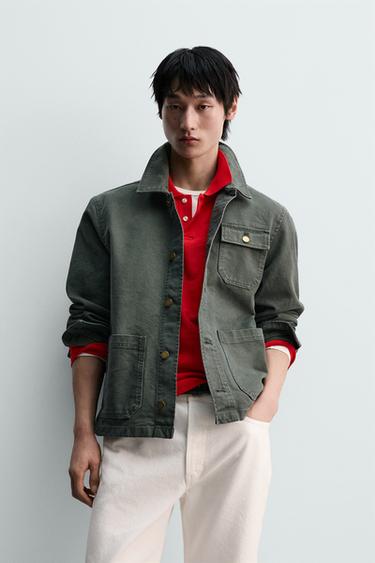 WASHED CANVAS OVERSHIRT - Grey green by Zara