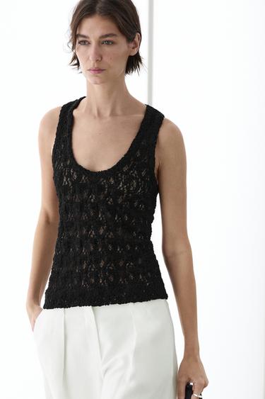 Zara Round neck lace top - Black