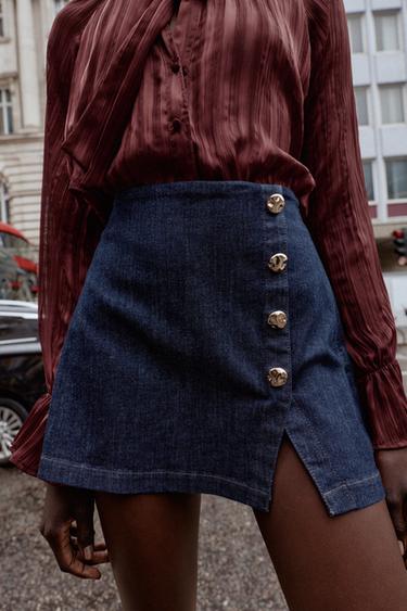 Zara BUTTON WRAP SKORT - Blue