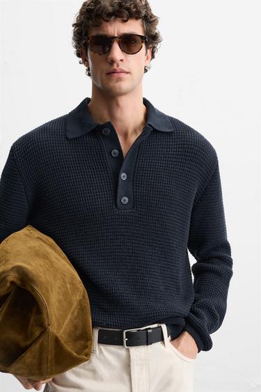 LINKSGESTRICKTES POLOSHIRT - Dunkles Marineblau von Zara
