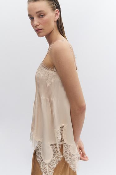 ZW COLLECTION LACE CAMISOLE TOP - Beige-pink by Zara
