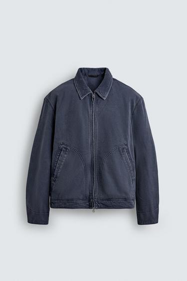 Zara 拼接領絎縫夾克 - 藍色
