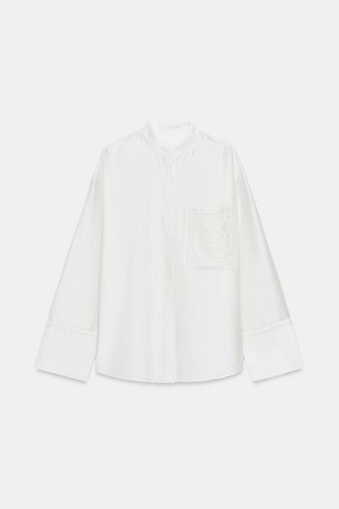 CAMISA BOLSILLO BORDADO ZW COLLECTION - Blanco de Zara