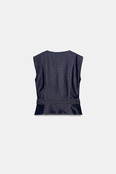 Zara Z1975 DENIM BELTED VEST - Blue