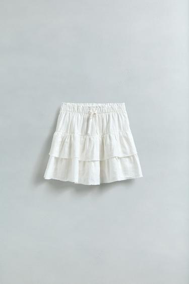 LINEN-BLEND BERMUDA SKORT WITH RUFFLES - Oyster-white by Zara