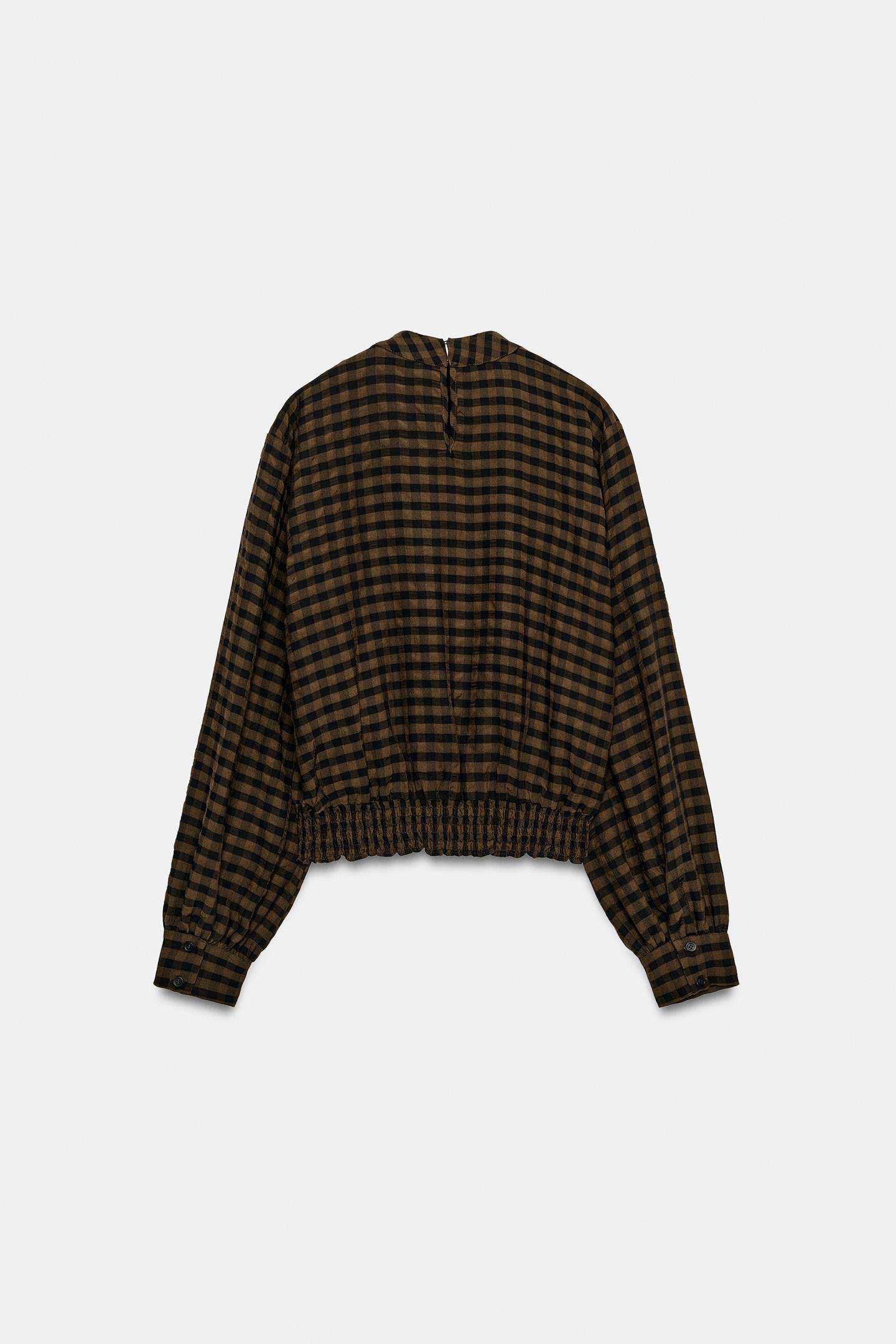 Женская блузка Zara Plaid Blouse, цвет: Тёмный коричневый — фото 9