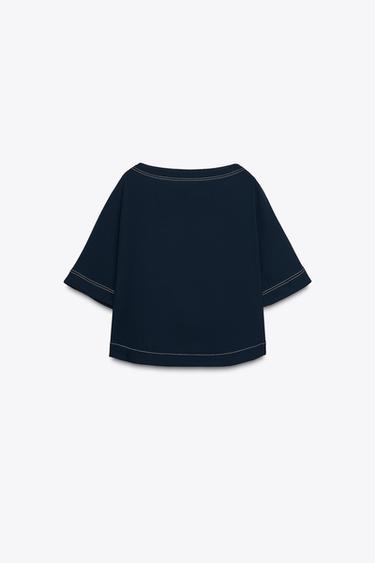 TOPSTITCHED TOP - Navy blue by Zara - Image 6