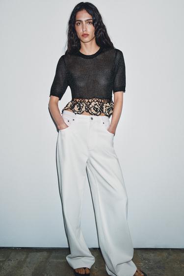 FLORAL TEXTURED KNIT TOP - Black / Ecru by Zara - Image 3