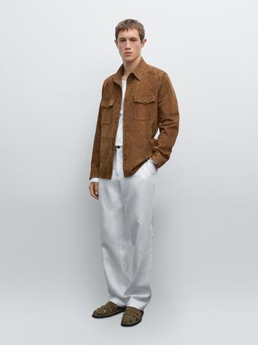 Zara Lightweight suede leather shirt - Tobacco - Image 0