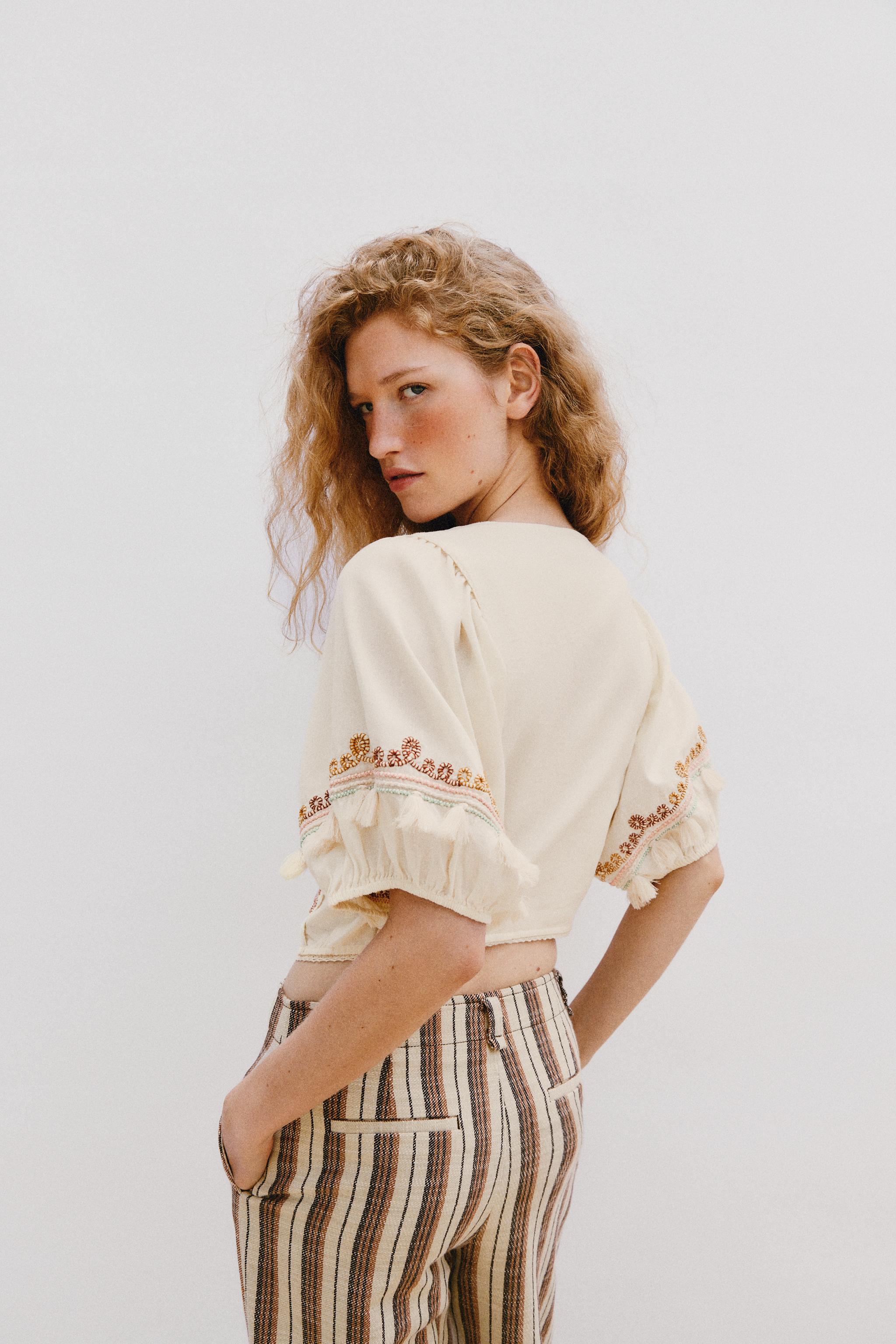 EMBROIDERED FRINGE BLOUSE