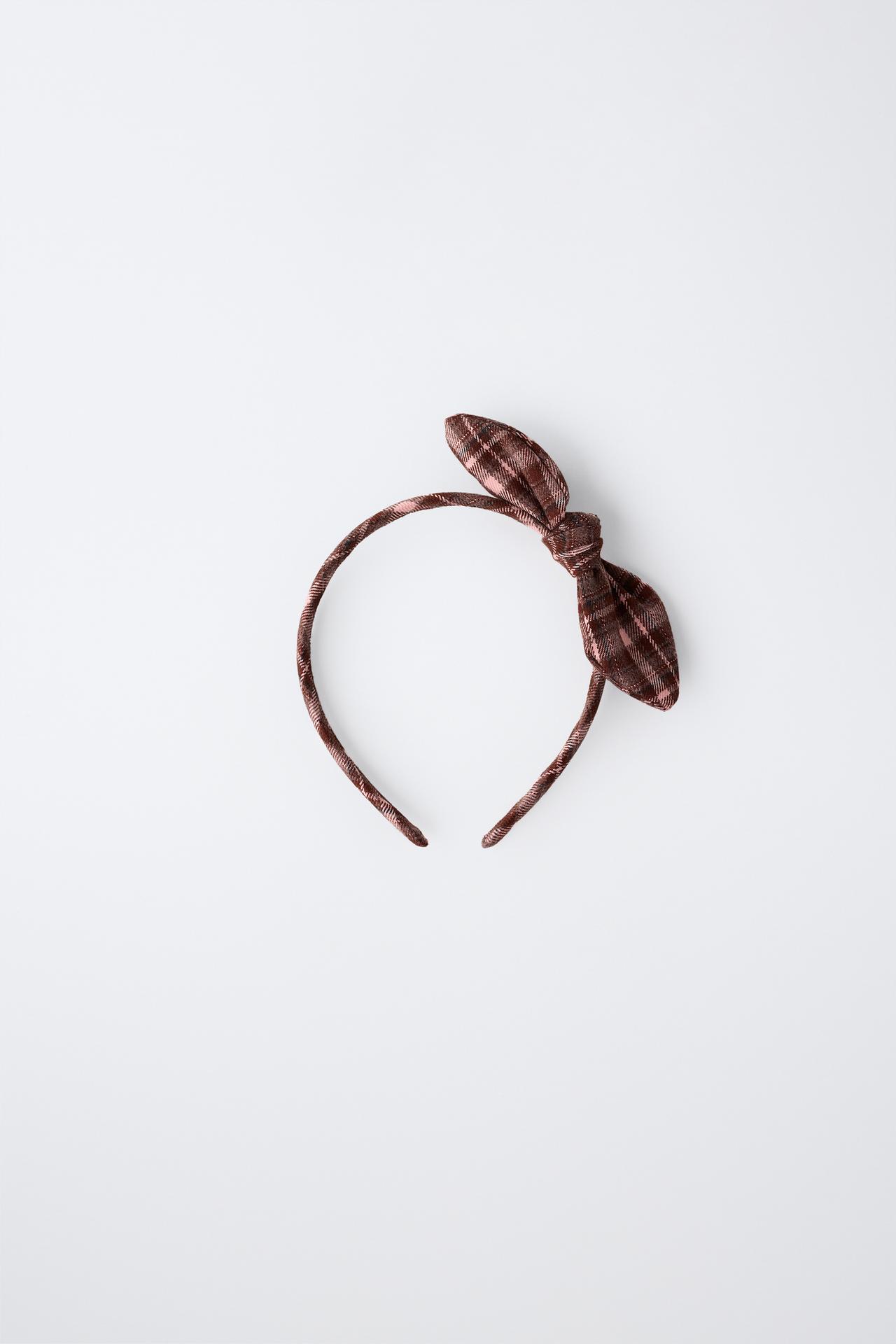 GINGHAM BOW HEADBAND — Beige