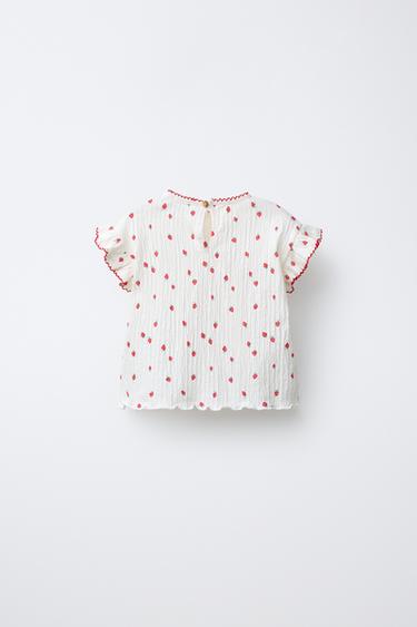 TEXTURED STRAWBERRY T-SHIRT - Oyster-white by Zara - Image 1