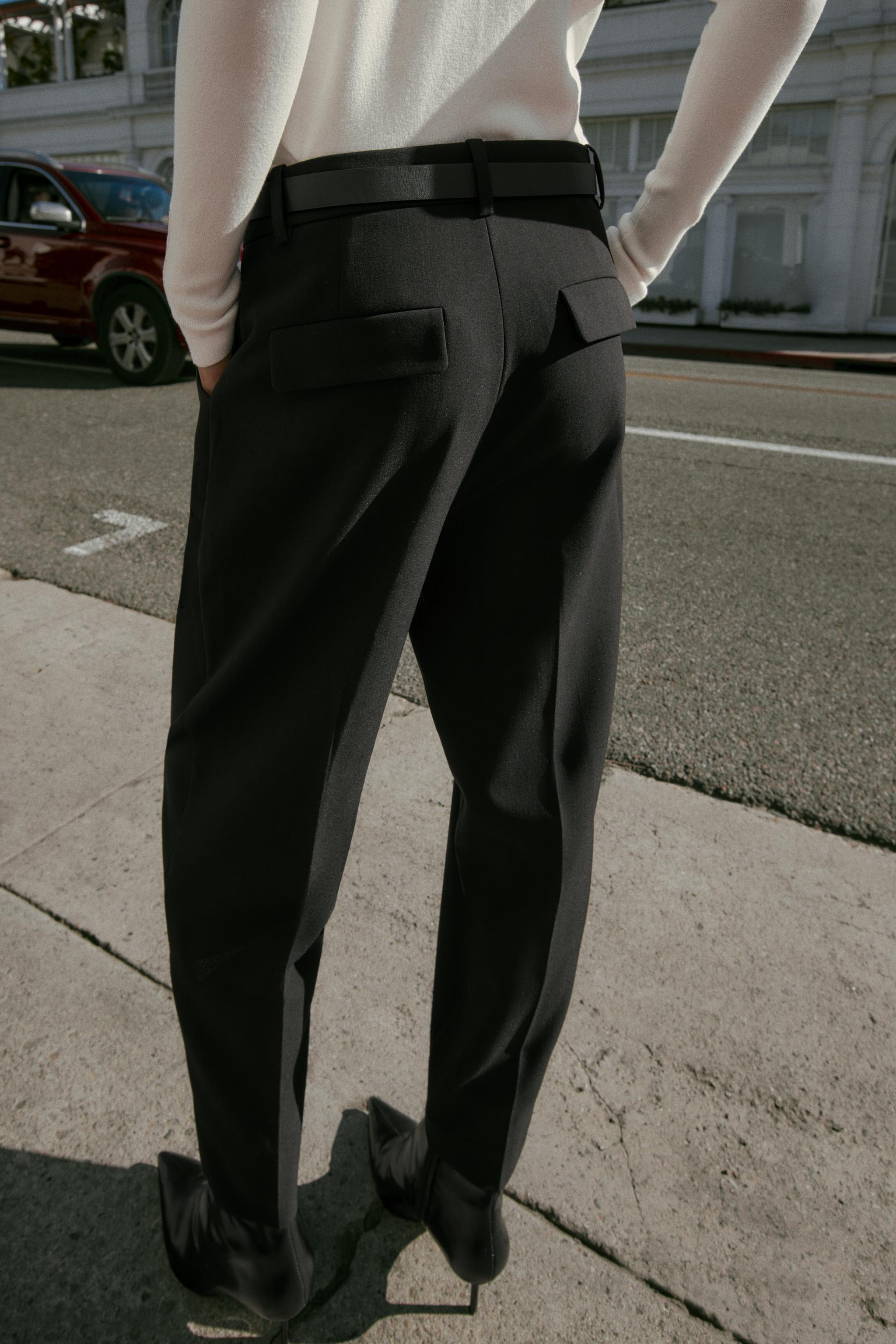 BELTED PLEATED PANTS - Black | ZARA United States display picture 1