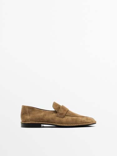Zara Soft split suede loafers - taupe brown - Image 0
