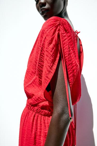 WIDE-LEG V-NECK JUMPSUIT - Red by Zara - Image 3