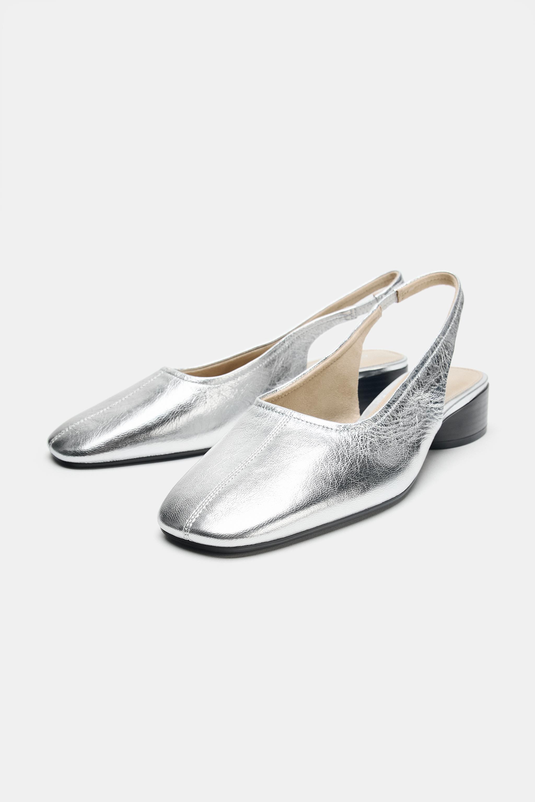 Обувь Zara METALLIC LEATHER SLINGBACKS — фото 4