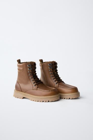 LINED LEATHER ANKLE BOOTS - Brown by Zara