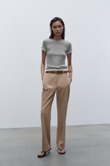 Zara BELTED STRAIGHT LEG PANTS - taupe brown