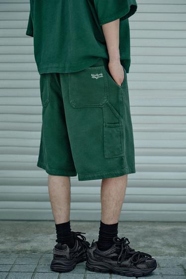 Zara 木工口袋紋理百慕達短褲 - 綠色