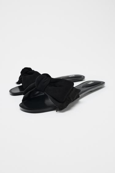 SPLIT SUEDE BOW SANDALS - Black by Zara - Image 1