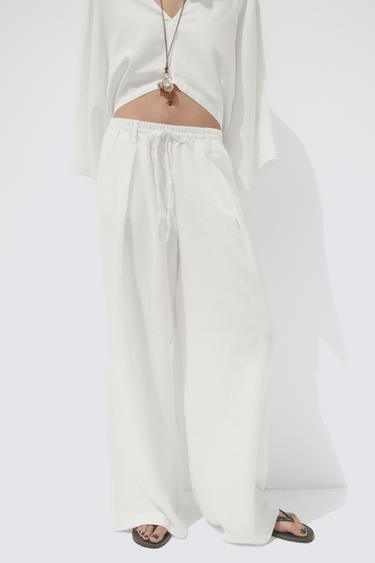 Zara LINEN PANTS - Oyster-white