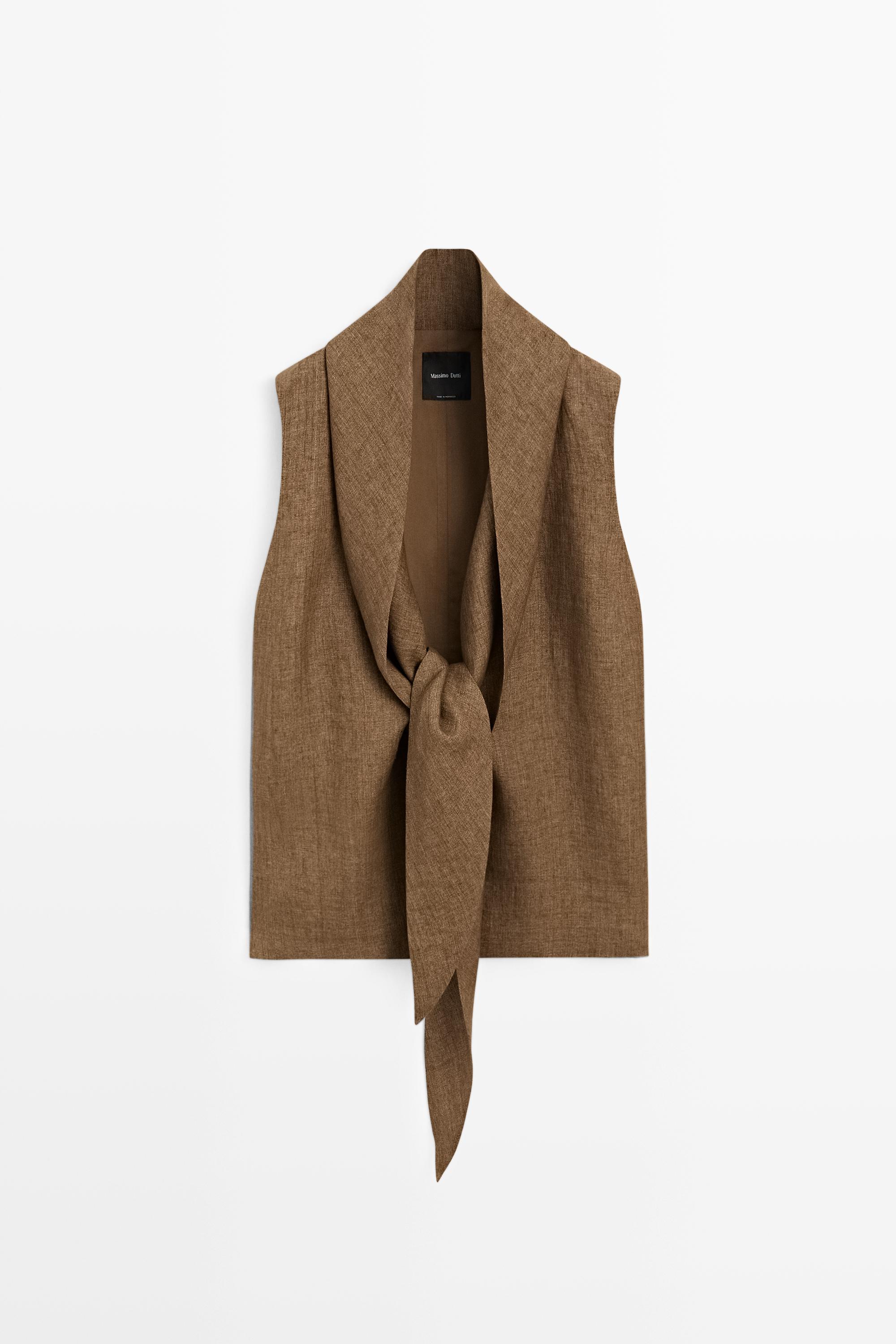トップス enfold TAILORED VEST 100% linen vest with tie detail - Black gold | ZARA Canada