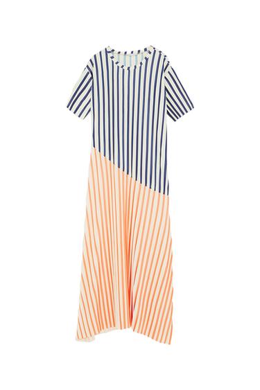 STRIPED DRESS WITH PLEATS